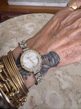 NWOT Rachel Zoe Two-Tone Crystal Accent Vintage Bracelet Style Wristwatch